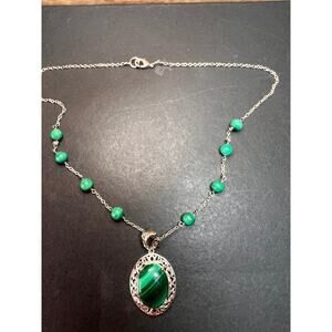 Karis African malachite 18 inch necklace in platinum bond